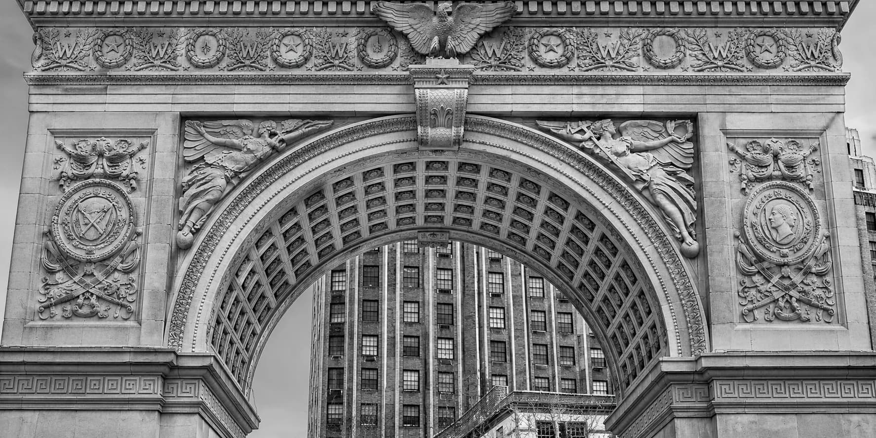 The Washington Square Arch, carved stone with the eagle